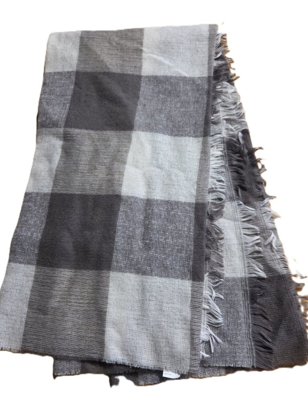 Fringed Brown & Ivory Buffalo Plaid Blanket Scarf